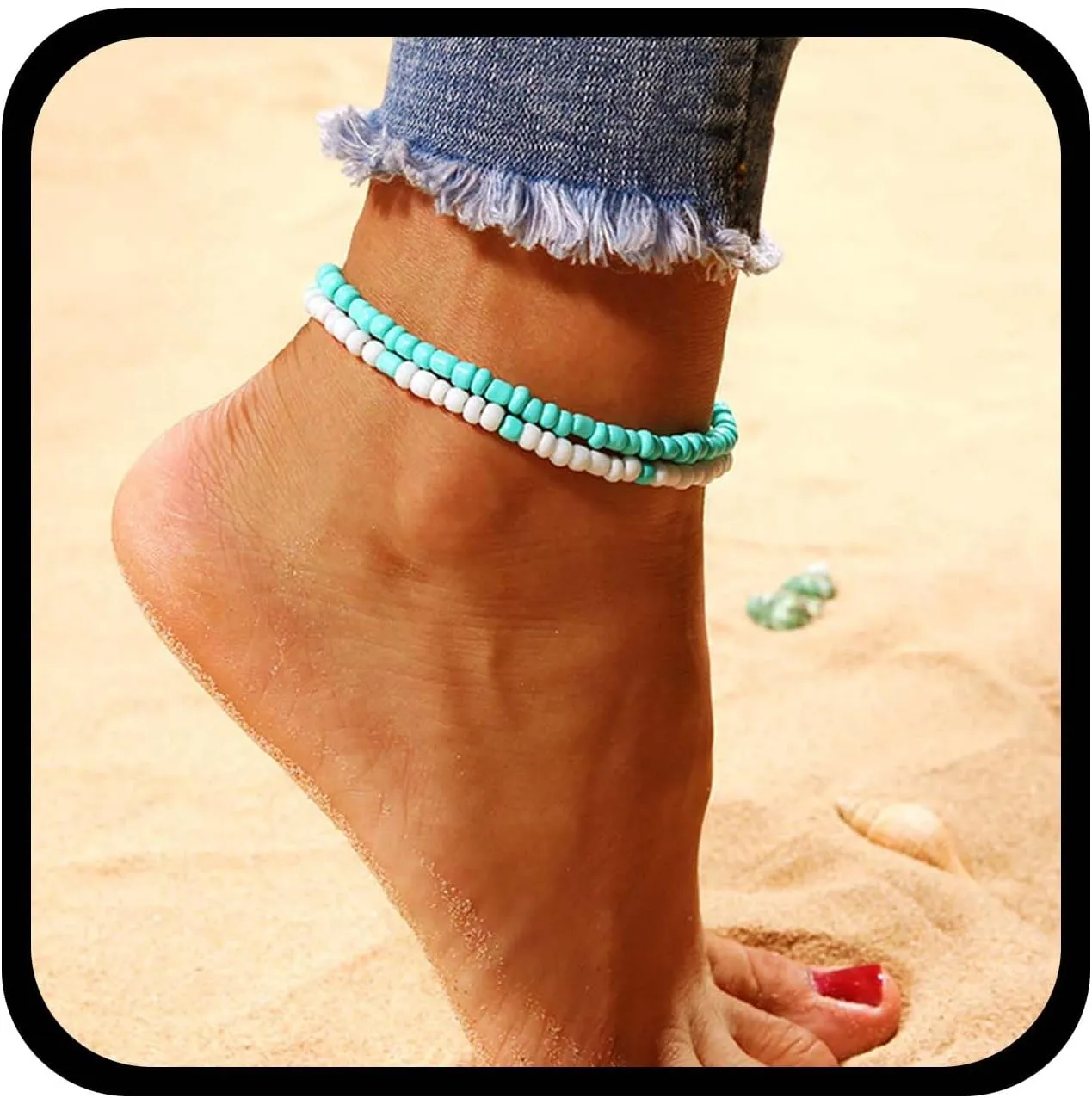 YienDoo Boho Turquoise Anklet Turquoise Ankle Beaded Bracelet Blue White Handmade Beaded Anklet Summer Beach Anklet Fashion Feet Chain Jewelry Gift for Women