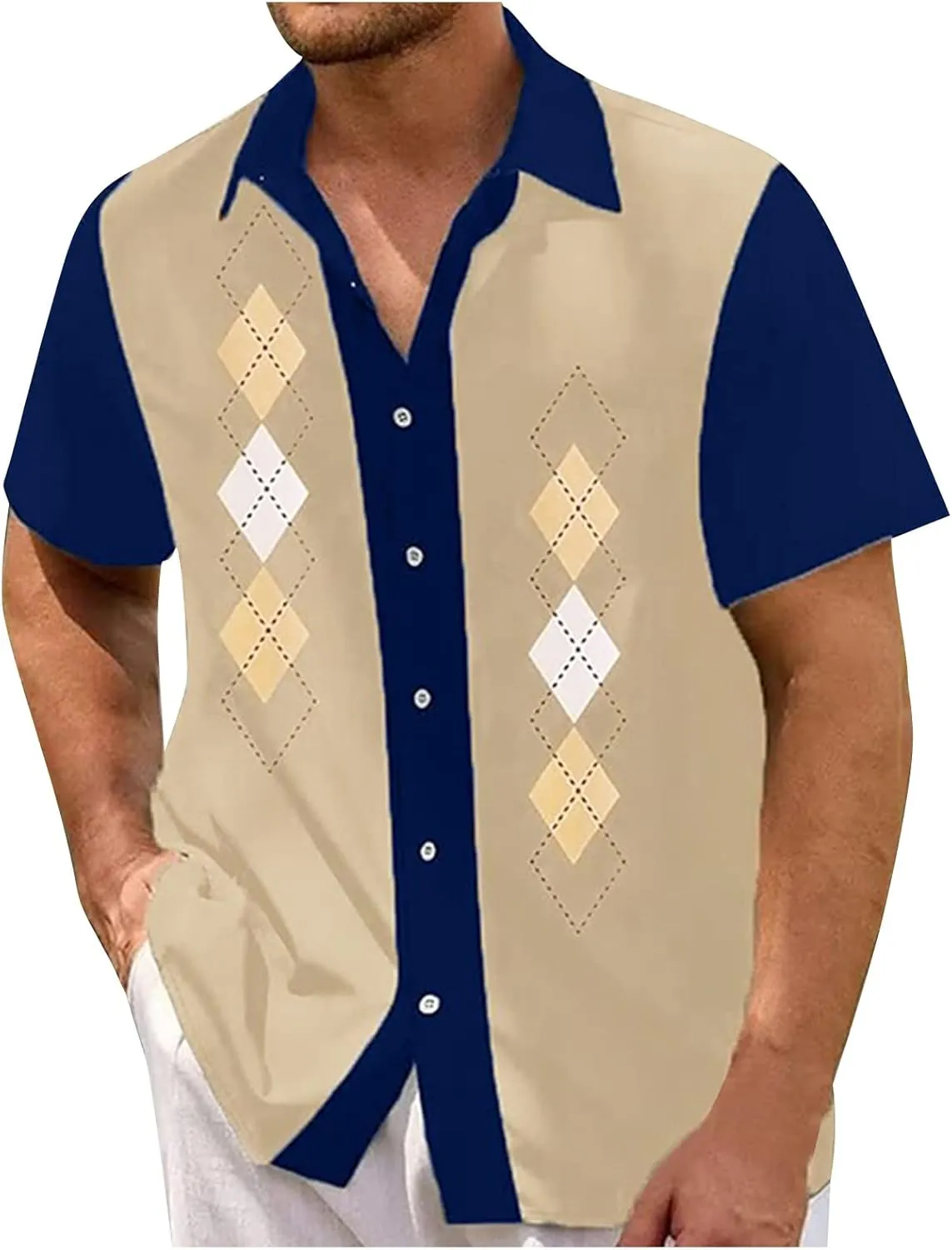 Ymosrh Men's Casual Button-Down Shirts Cotton Linen Solid Color Short Sleeve Shirts Loose Short Button Down Shirts, M-4XL