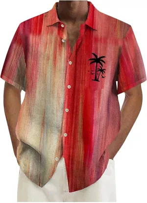 Ymosrh Men's Casual Button-Down Shirts Cotton Linen Solid Color Short Sleeve Shirts Loose Short Button Down Shirts, M-4XL
