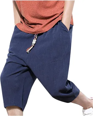 Ymosrh Men's Shorts Casual Solid Color Cotton Linen Lightweight Comfortable Casual Shorts Cropped Pants Shorts, M-5XL
