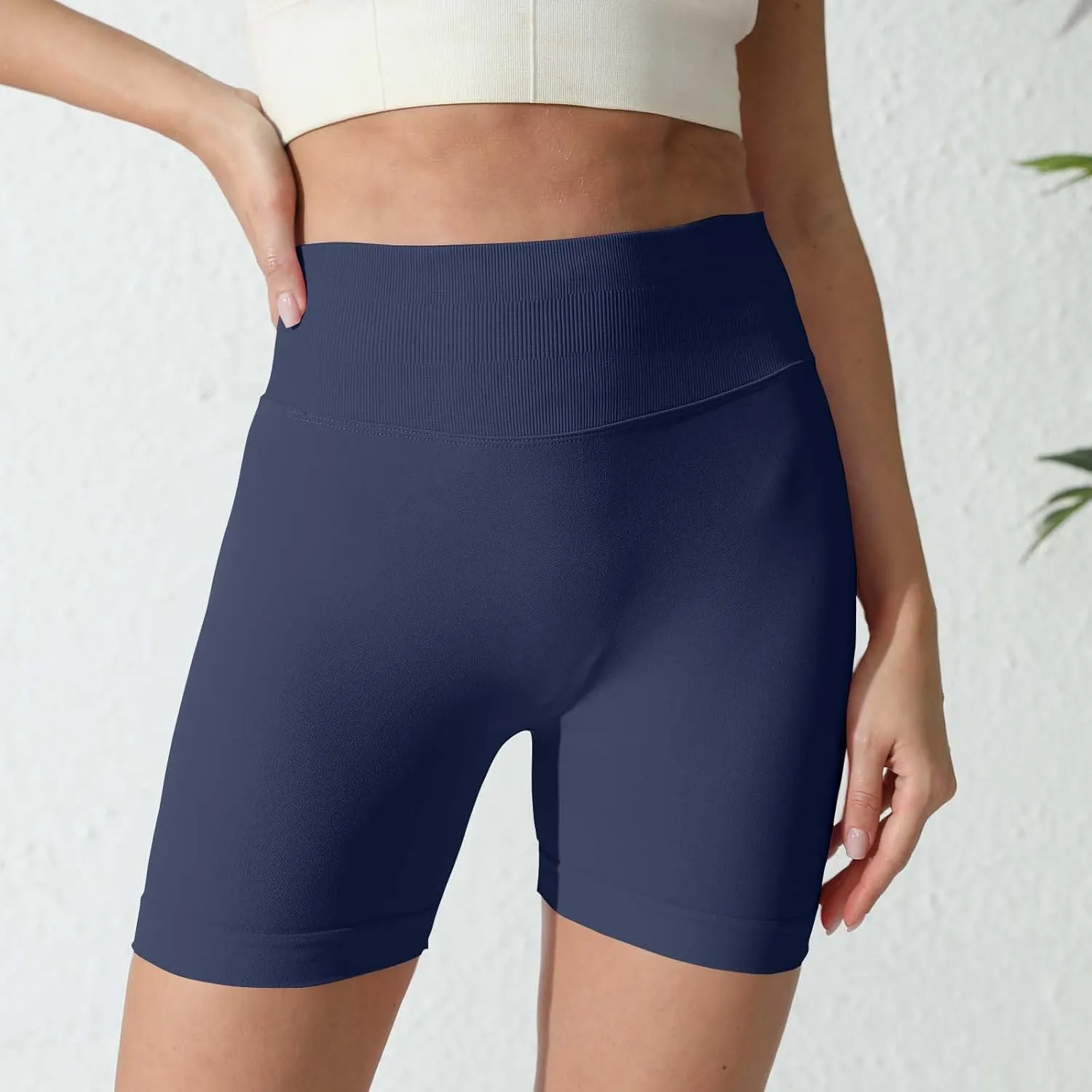 Yoga Shorts for Women Casual Solid Compression High Waisted Tummy Control Shorts Comfy Seamless Scrunch Shorts 2025