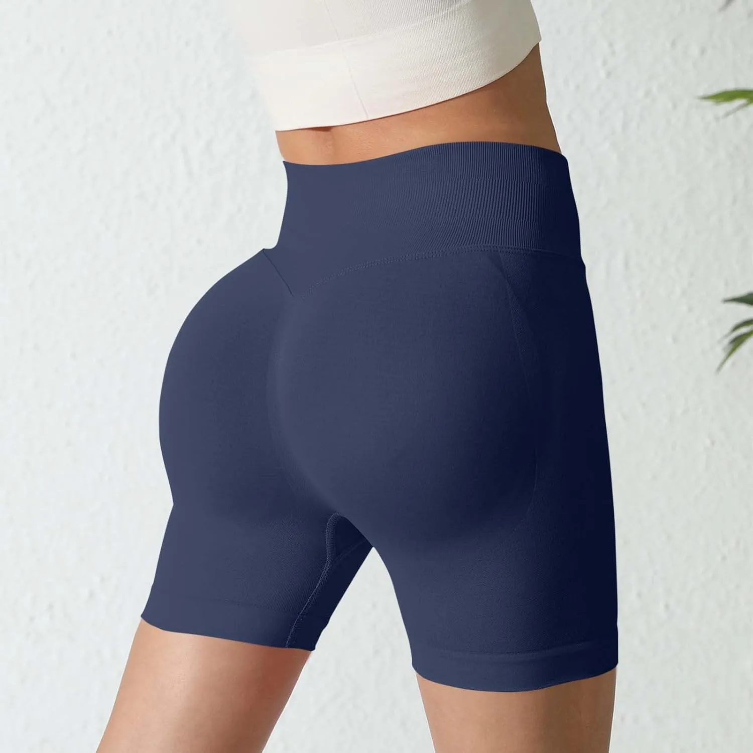Yoga Shorts for Women Casual Solid Compression High Waisted Tummy Control Shorts Comfy Seamless Scrunch Shorts 2025