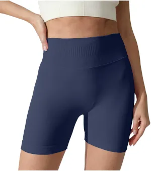 Yoga Shorts for Women Casual Solid Compression High Waisted Tummy Control Shorts Comfy Seamless Scrunch Shorts 2025