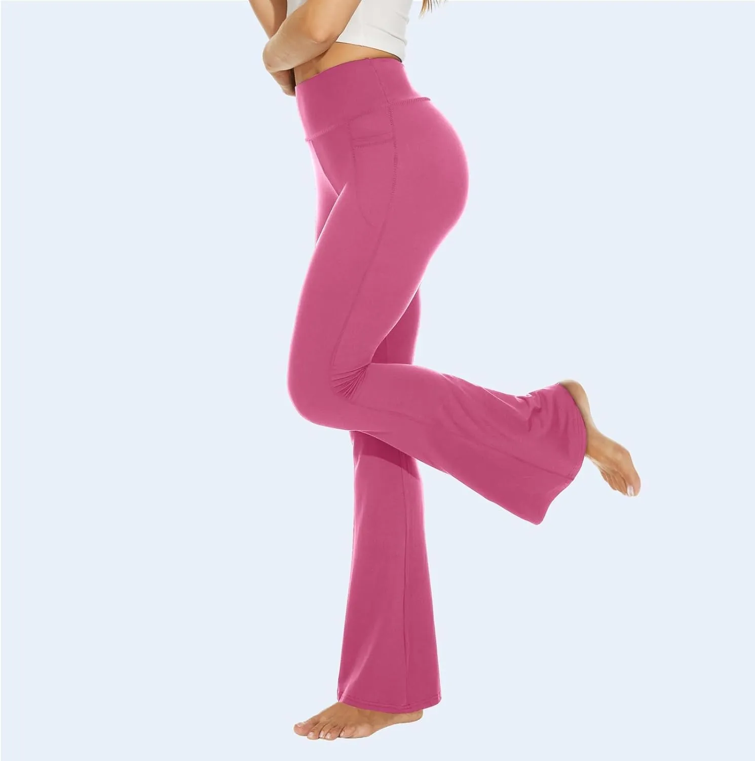YOLIX Flare Leggings for Women with Pockets - Crossover High Waisted Black Flared Leggings for Yoga Gym Workout