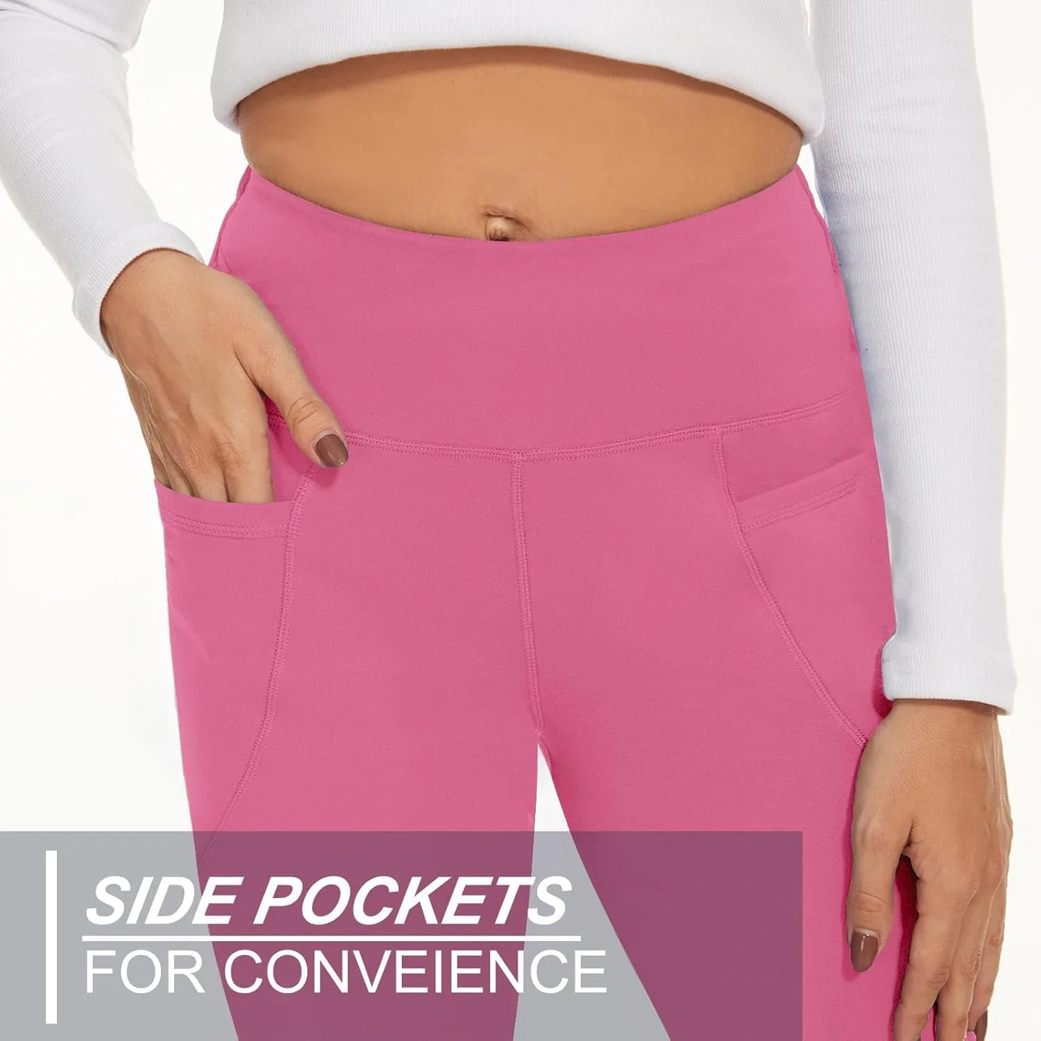 YOLIX Flare Leggings for Women with Pockets - Crossover High Waisted Black Flared Leggings for Yoga Gym Workout