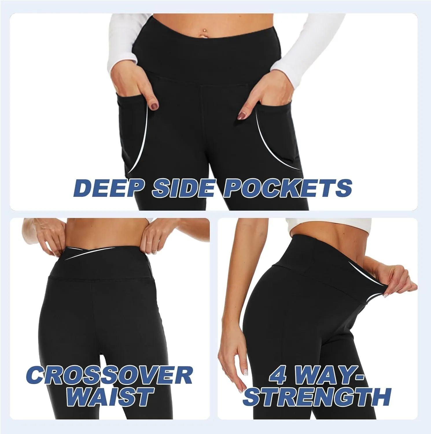 YOLIX Flare Leggings for Women with Pockets - Crossover High Waisted Black Flared Leggings for Yoga Gym Workout