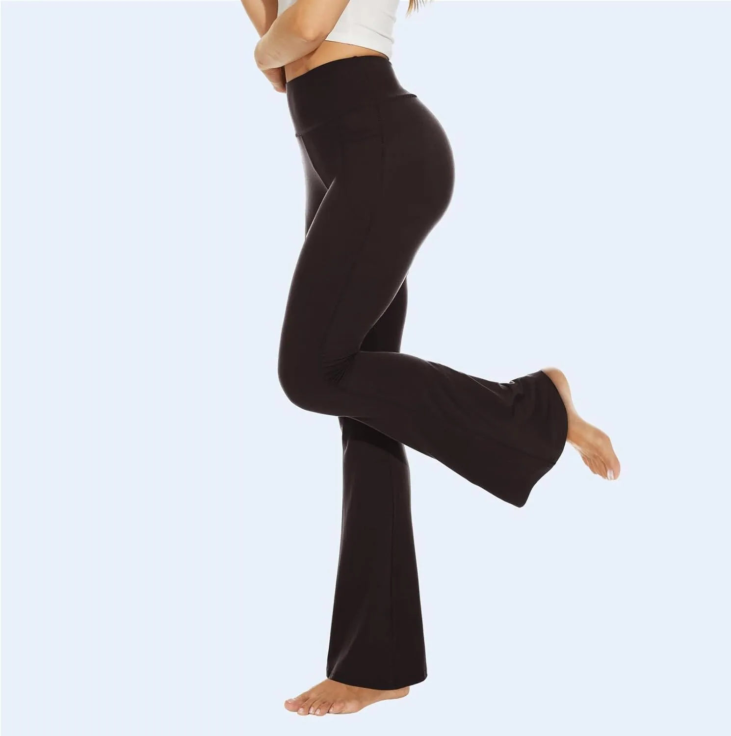 YOLIX Flare Leggings for Women with Pockets - Crossover High Waisted Black Flared Leggings for Yoga Gym Workout