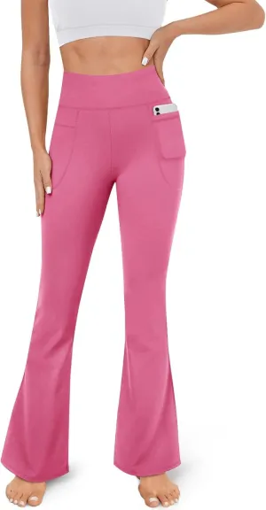 YOLIX Flare Leggings for Women with Pockets - Crossover High Waisted Black Flared Leggings for Yoga Gym Workout