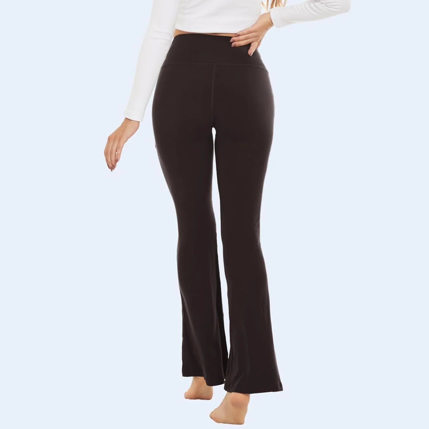 YOLIX Flare Leggings for Women with Pockets - Crossover High Waisted Black Flared Leggings for Yoga Gym Workout