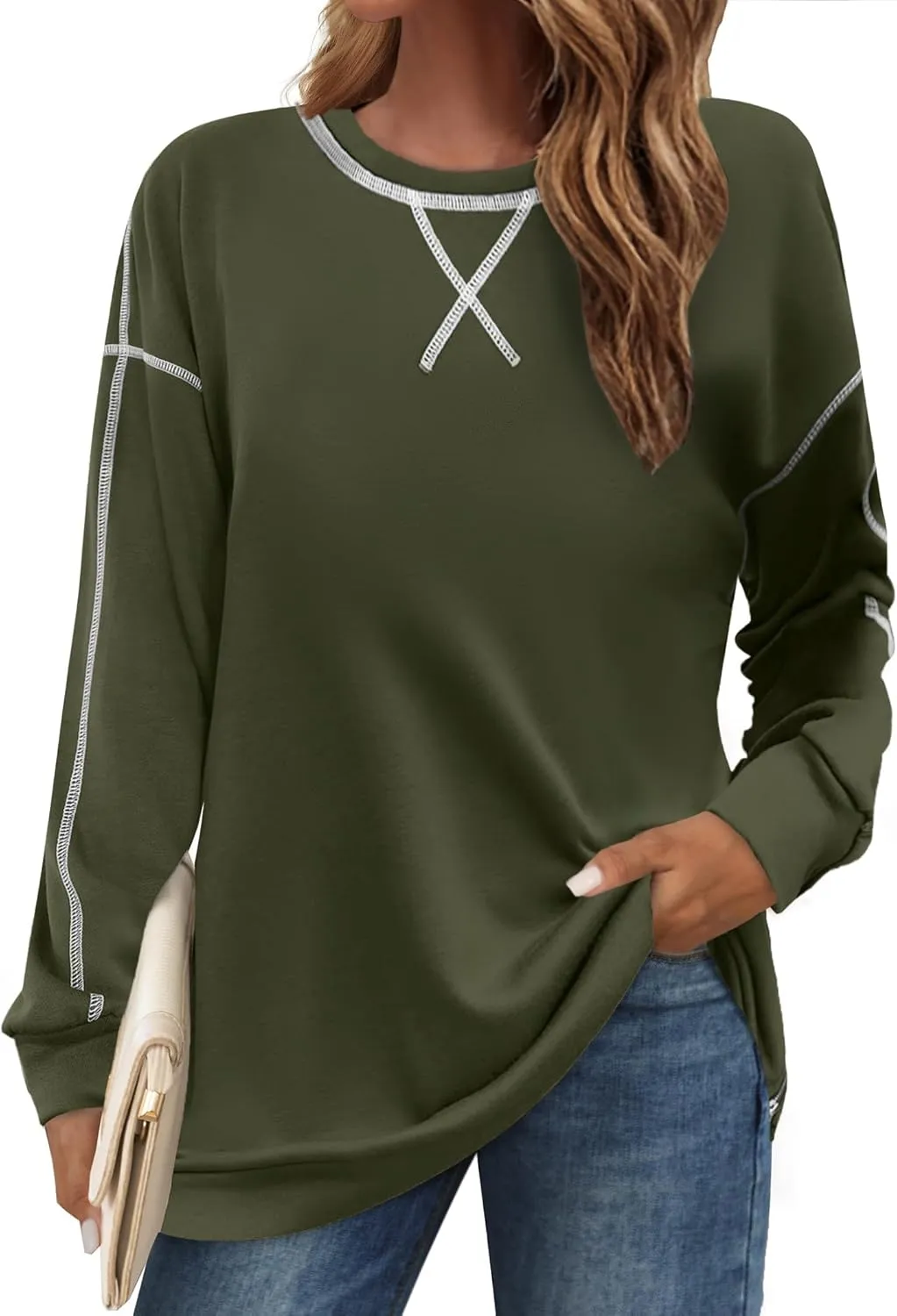 Zeagoo Womens Tops Long Sleeve Lightweight Shirts 2025 Spring Fashion Trendy Tops Crewneck Casual Sweatshirt