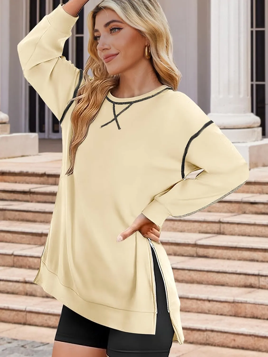Zeagoo Womens Tops Long Sleeve Lightweight Shirts 2025 Spring Fashion Trendy Tops Crewneck Casual Sweatshirt