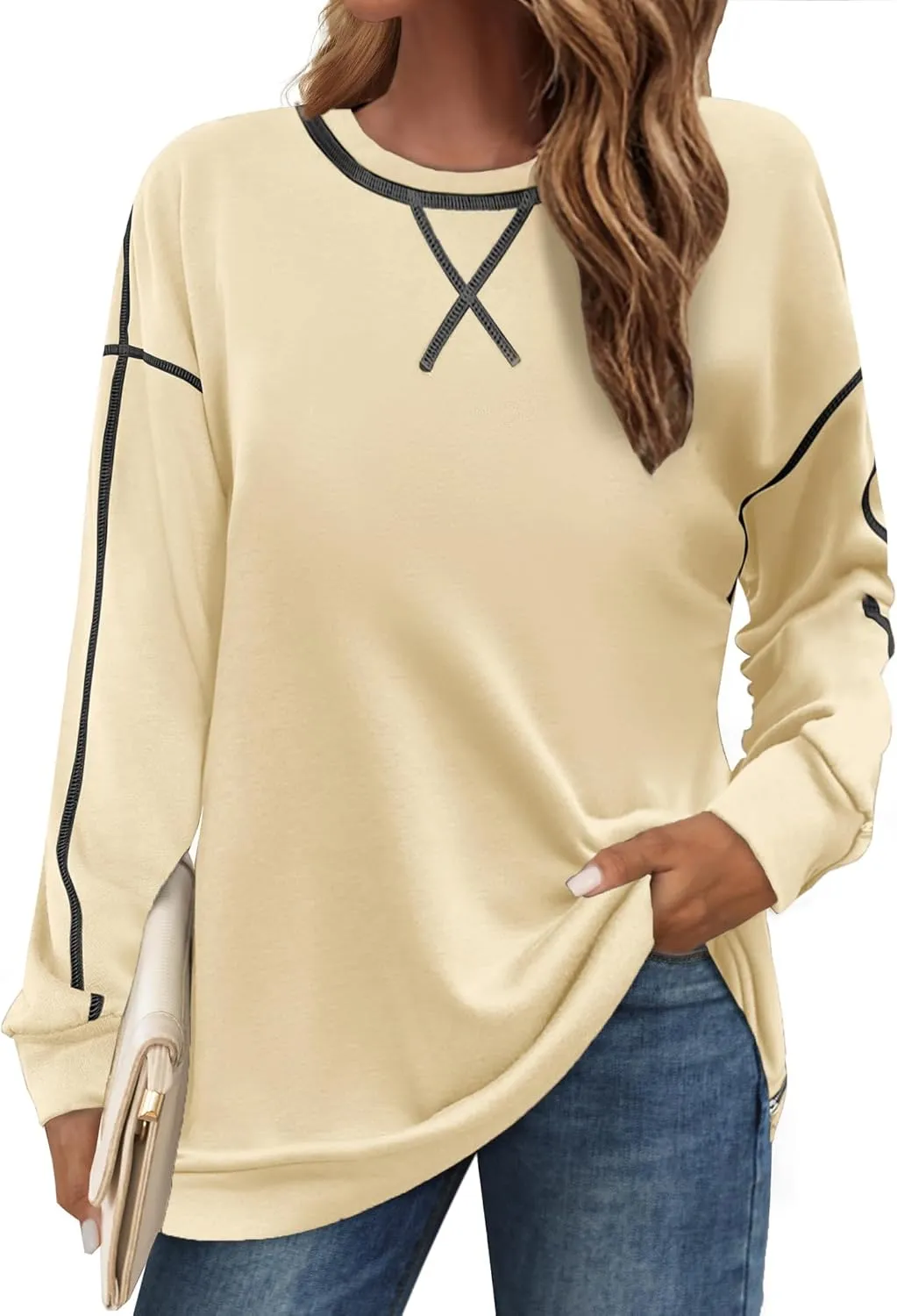 Zeagoo Womens Tops Long Sleeve Lightweight Shirts 2025 Spring Fashion Trendy Tops Crewneck Casual Sweatshirt