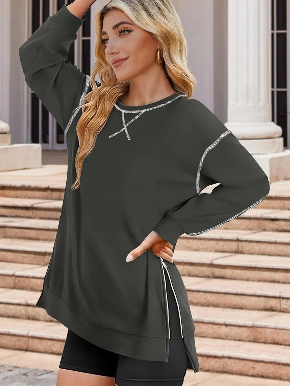 Zeagoo Womens Tops Long Sleeve Lightweight Shirts 2025 Spring Fashion Trendy Tops Crewneck Casual Sweatshirt