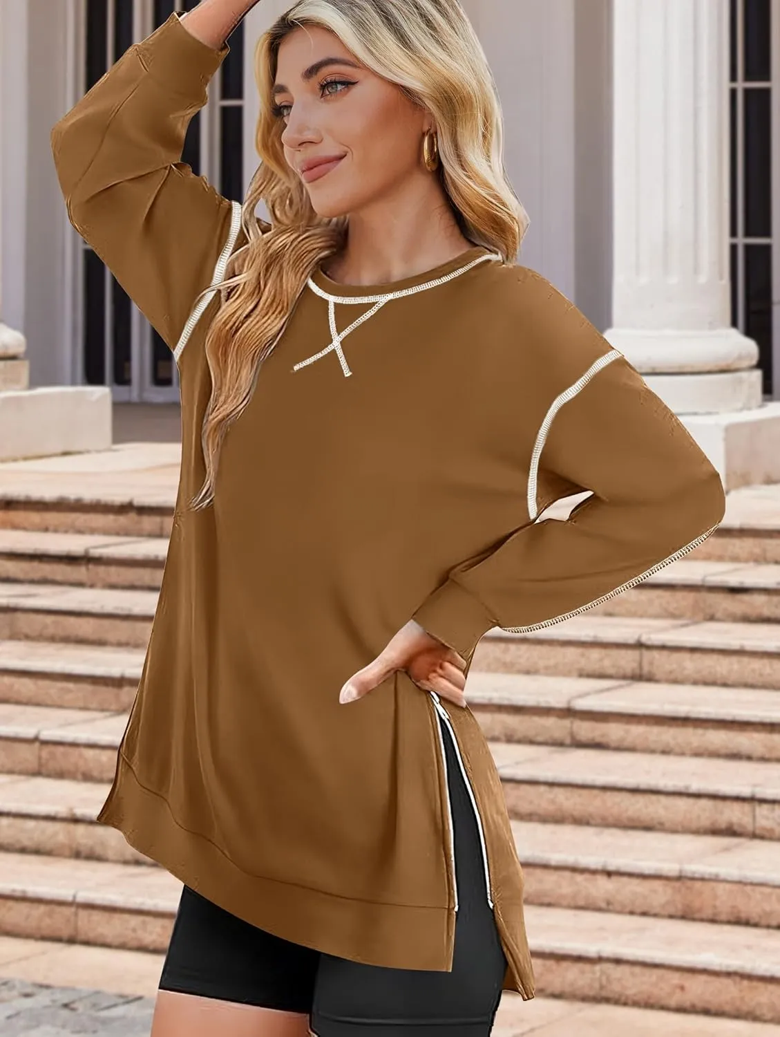 Zeagoo Womens Tops Long Sleeve Lightweight Shirts 2025 Spring Fashion Trendy Tops Crewneck Casual Sweatshirt