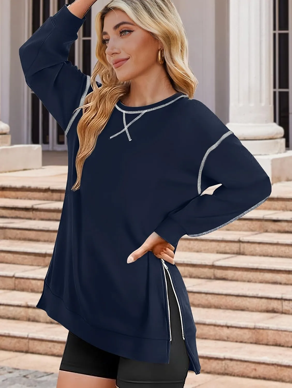 Zeagoo Womens Tops Long Sleeve Lightweight Shirts 2025 Spring Fashion Trendy Tops Crewneck Casual Sweatshirt