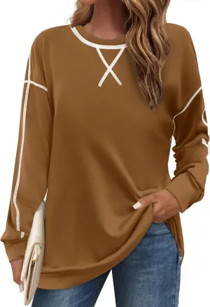 Zeagoo Womens Tops Long Sleeve Lightweight Shirts 2025 Spring Fashion Trendy Tops Crewneck Casual Sweatshirt