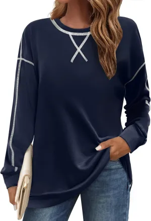 Zeagoo Womens Tops Long Sleeve Lightweight Shirts 2025 Spring Fashion Trendy Tops Crewneck Casual Sweatshirt