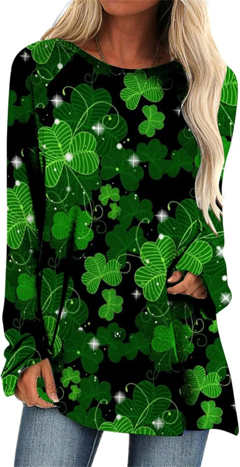 ZEFOTIM St Patricks Day Shirt Women Long Sleeve Lucky Funny Tshirts Irish Shamrock Graphic Tees Blouse