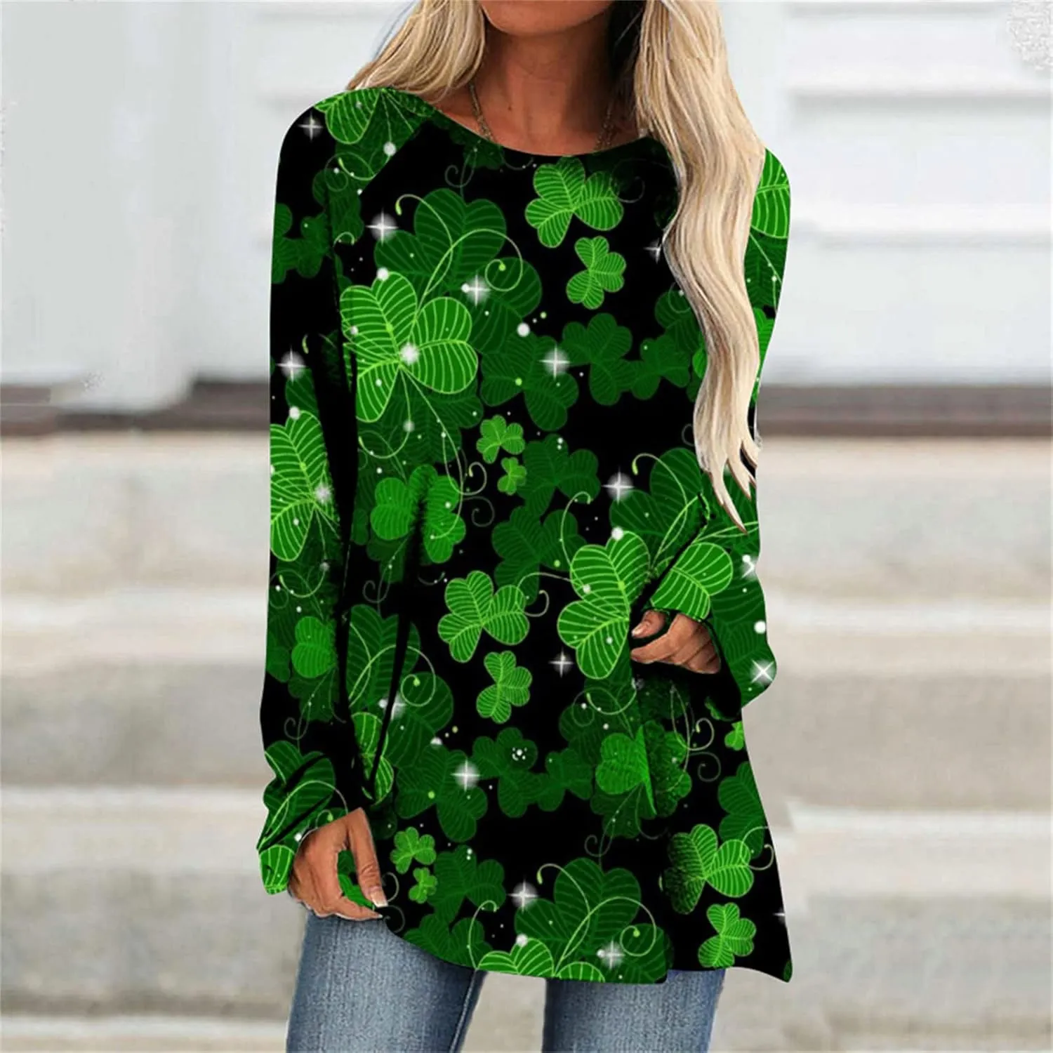 ZEFOTIM St Patricks Day Shirt Women Long Sleeve Lucky Funny Tshirts Irish Shamrock Graphic Tees Blouse