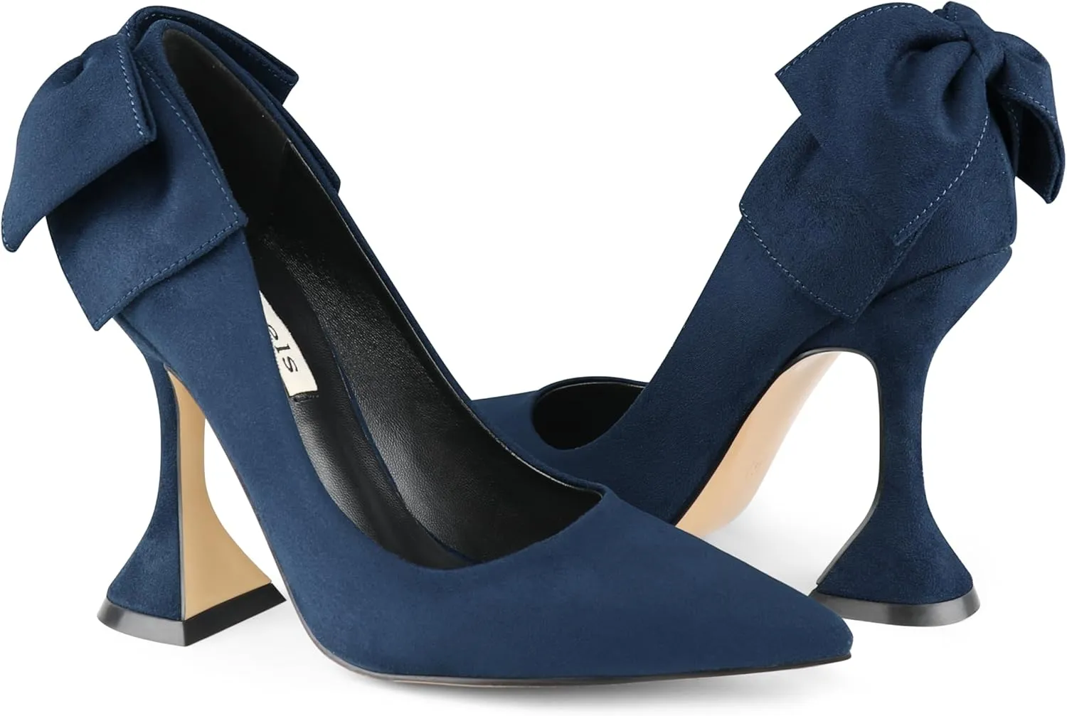Zzheels Women's 3.74" Bow Pumps Pointed Toe Triangle Heel Pump Wedding Shoes