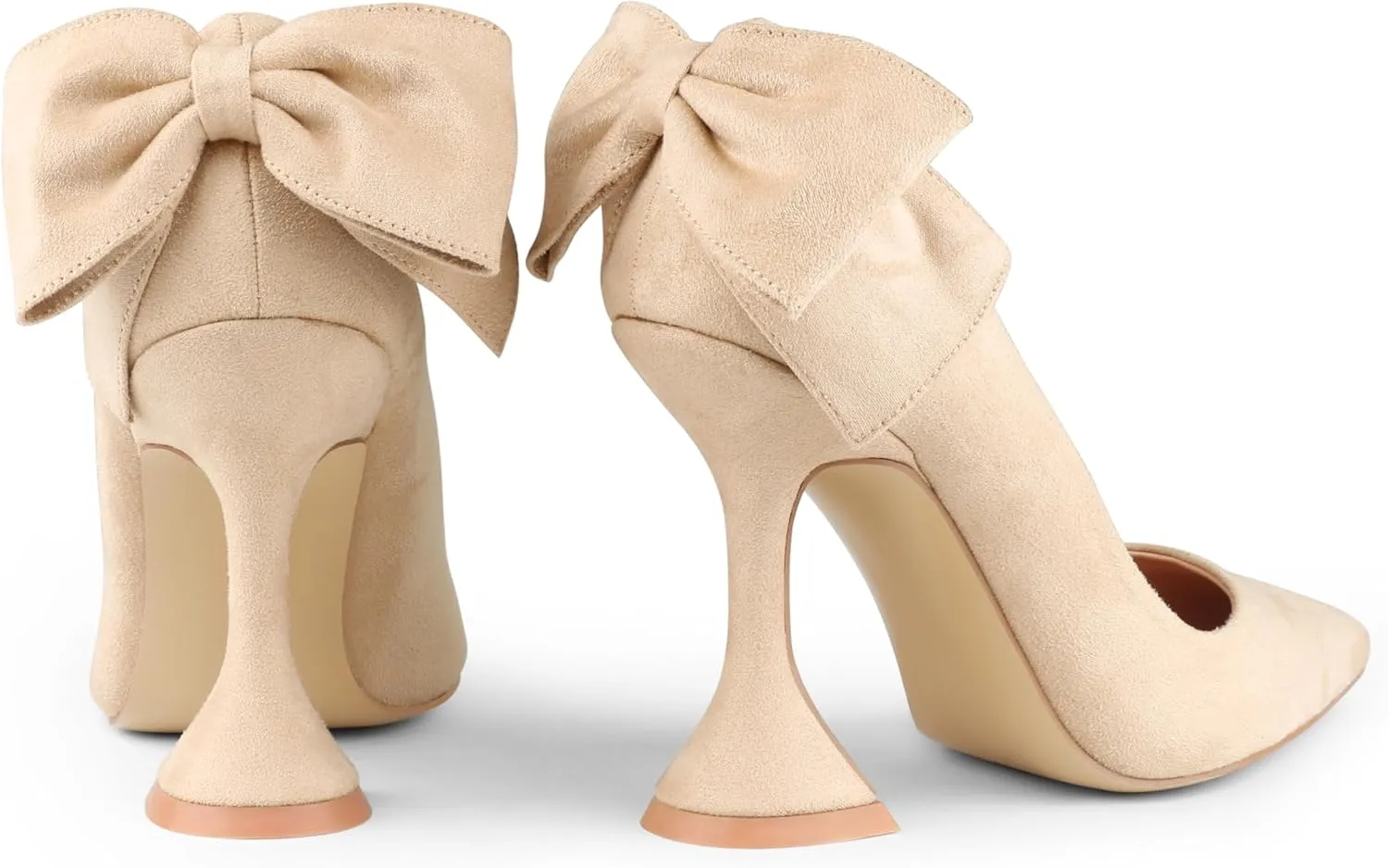 Zzheels Women's 3.74" Bow Pumps Pointed Toe Triangle Heel Pump Wedding Shoes