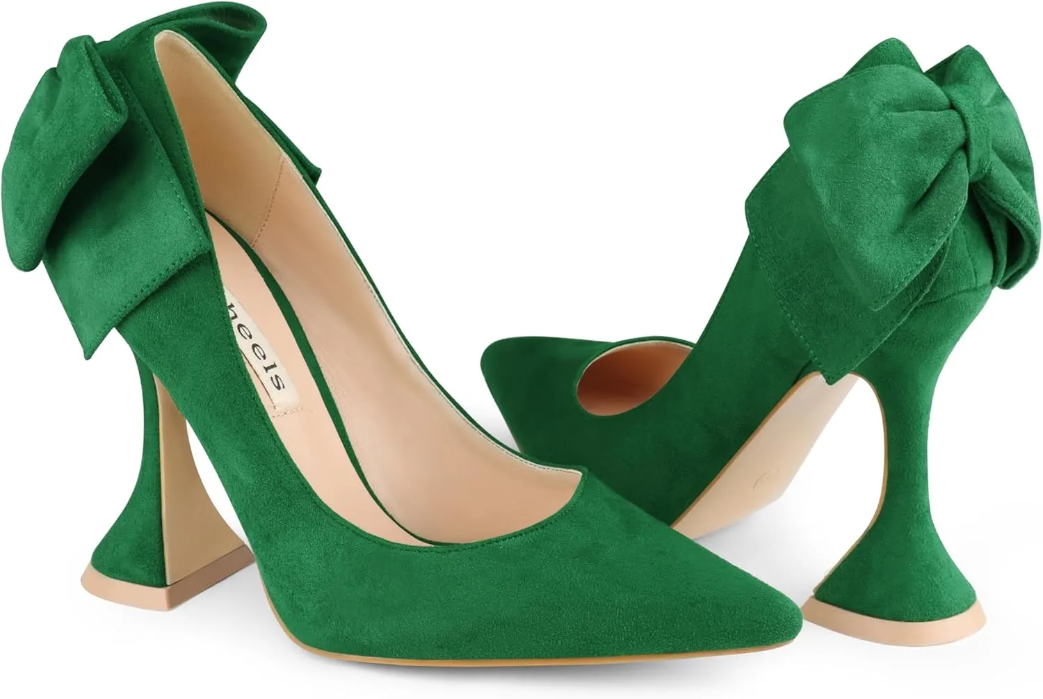 Zzheels Women's 3.74" Bow Pumps Pointed Toe Triangle Heel Pump Wedding Shoes