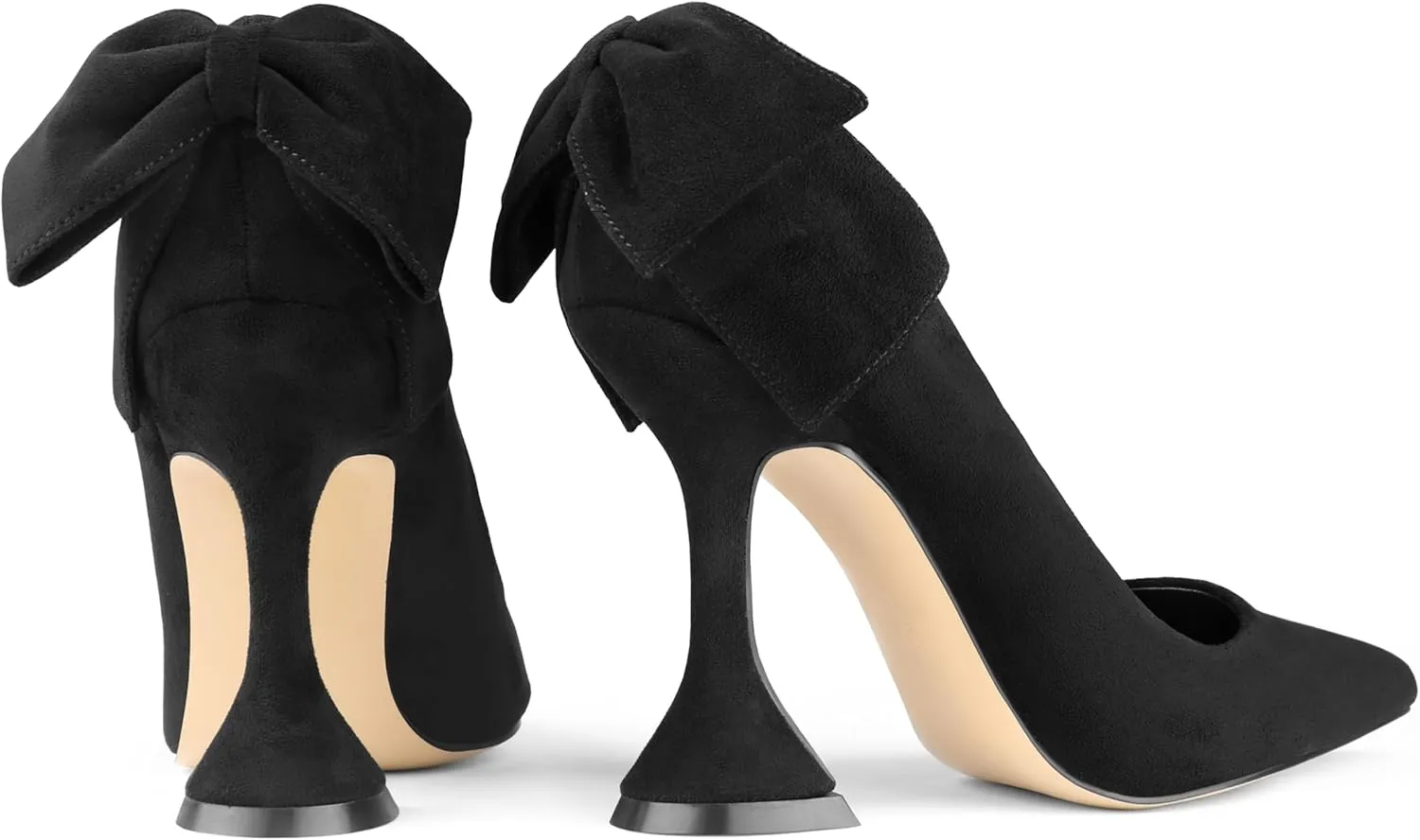 Zzheels Women's 3.74" Bow Pumps Pointed Toe Triangle Heel Pump Wedding Shoes