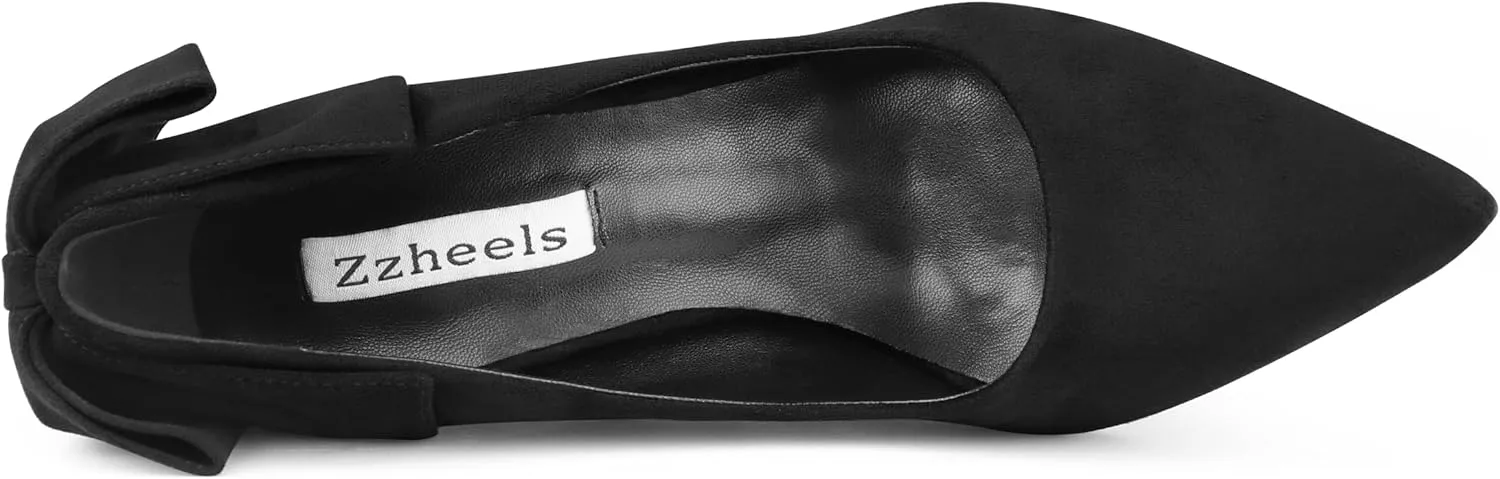 Zzheels Women's 3.74" Bow Pumps Pointed Toe Triangle Heel Pump Wedding Shoes
