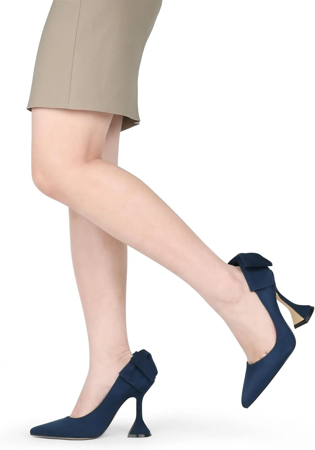 Zzheels Women's 3.74" Bow Pumps Pointed Toe Triangle Heel Pump Wedding Shoes