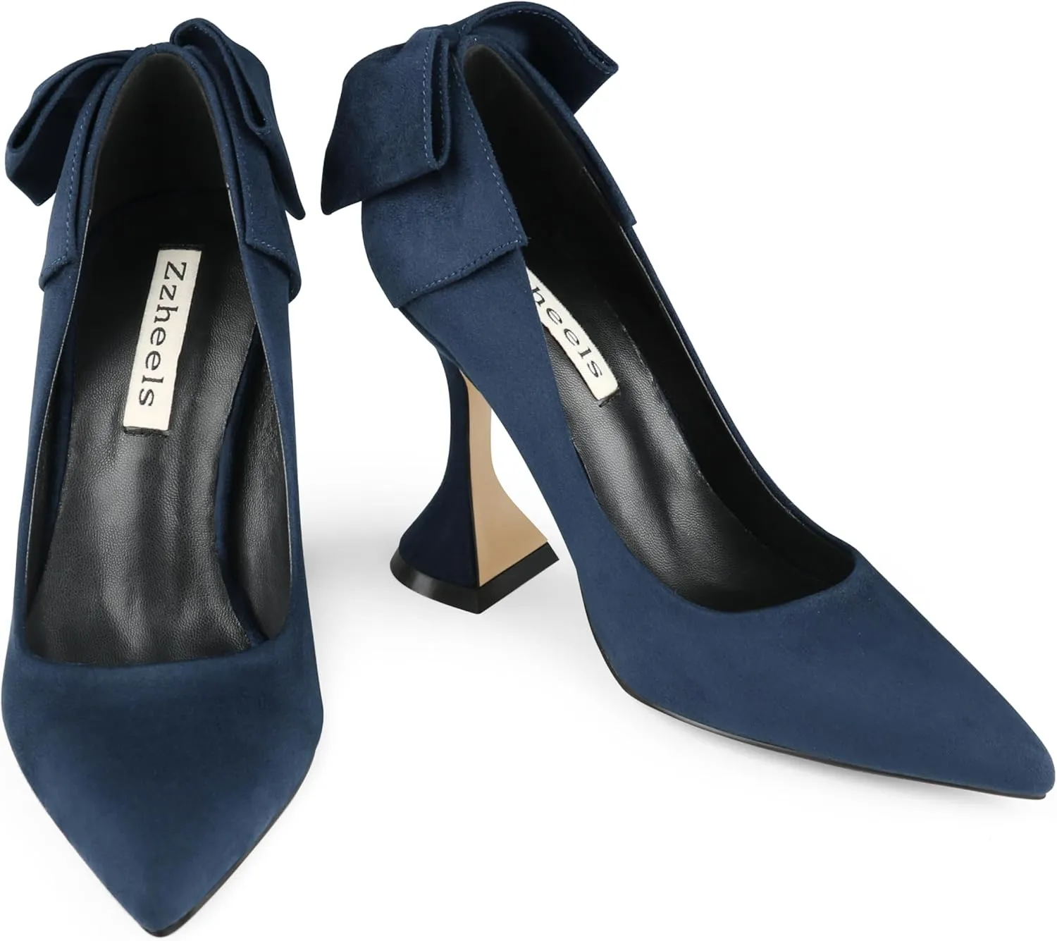 Zzheels Women's 3.74" Bow Pumps Pointed Toe Triangle Heel Pump Wedding Shoes