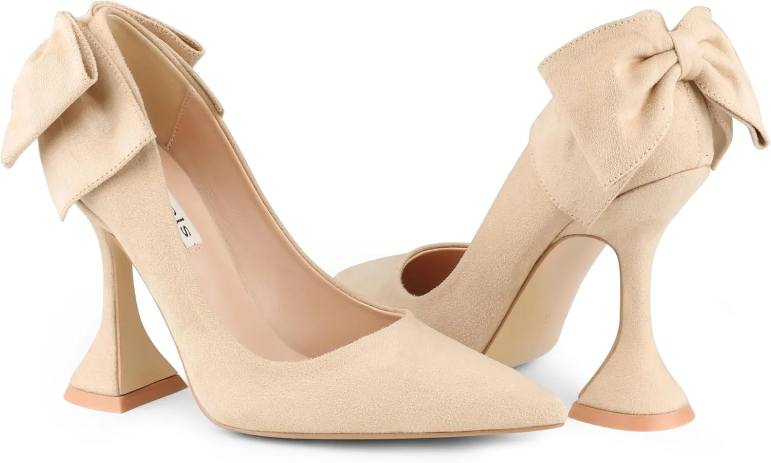 Zzheels Women's 3.74" Bow Pumps Pointed Toe Triangle Heel Pump Wedding Shoes