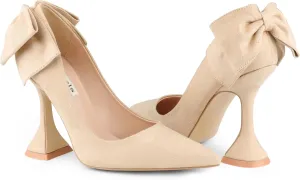 Zzheels Women's 3.74" Bow Pumps Pointed Toe Triangle Heel Pump Wedding Shoes