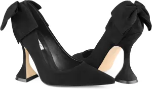 Zzheels Women's 3.74" Bow Pumps Pointed Toe Triangle Heel Pump Wedding Shoes
