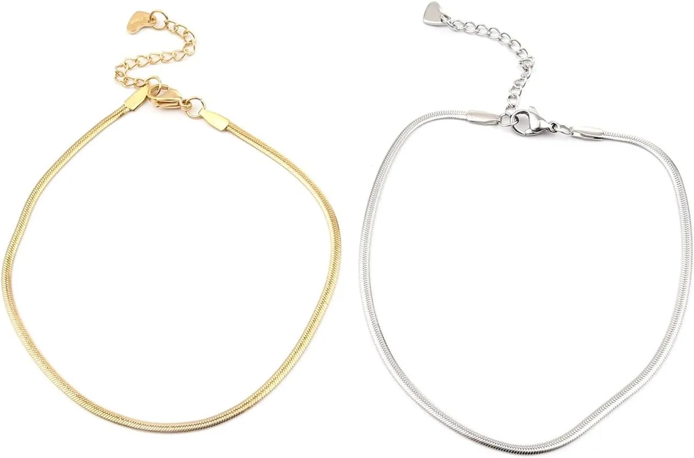 ZZSRJ 1PC Stainless Steel Anklet Ladies Men's Jewelry Gold Silver Geometric Heart Jewelry Gift (Metal Color : 9)