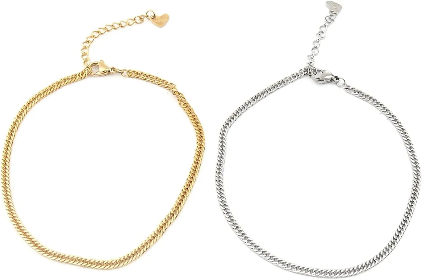 ZZSRJ 1PC Stainless Steel Anklet Ladies Men's Jewelry Gold Silver Geometric Heart Jewelry Gift (Metal Color : 9)