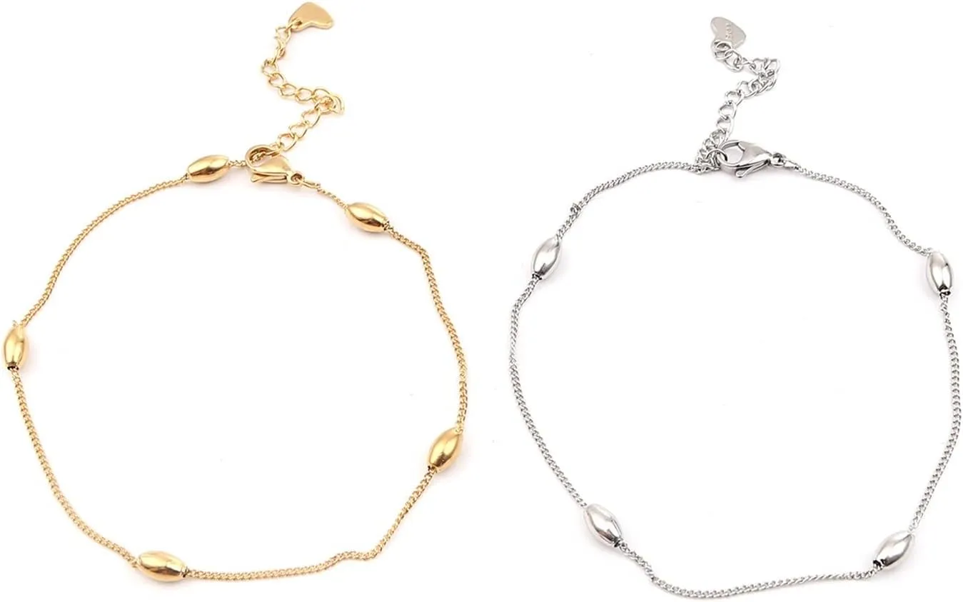 ZZSRJ 1PC Stainless Steel Anklet Ladies Men's Jewelry Gold Silver Geometric Heart Jewelry Gift (Metal Color : 9)