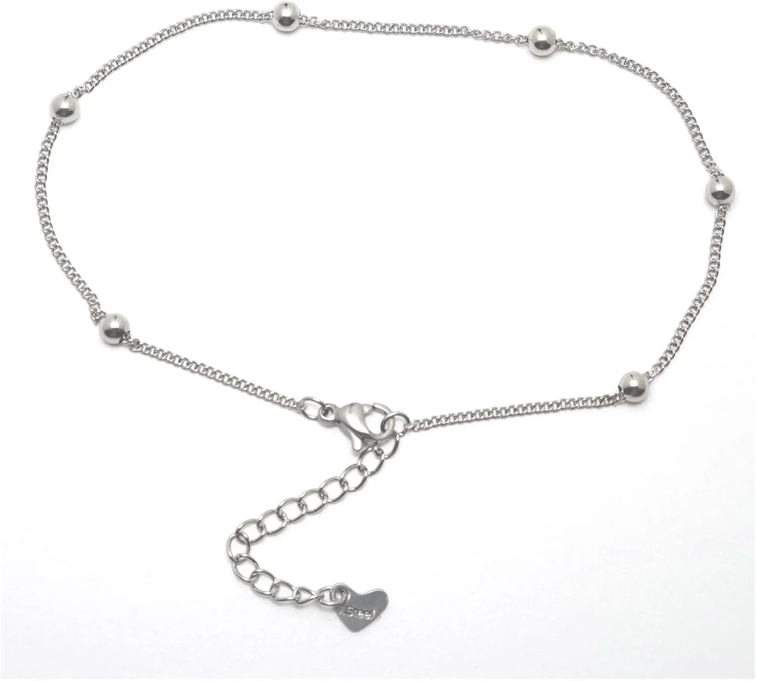 ZZSRJ 304 Stainless Steel Anklet Silver Round Charm Anklet with Bells Fashion Women's Jewelry 23.5cm (9 2/8") Length 1 Piece (Color : Silver, Size : ONE)