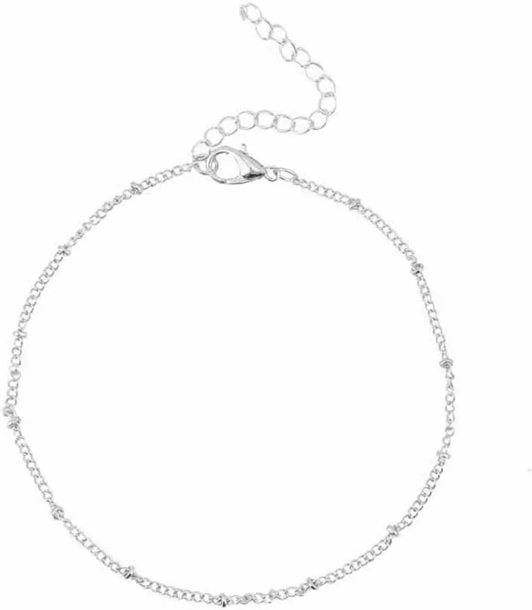 ZZSRJ Fashion Summer Beach Double Bead Bracelet Anklet Foot Jewelry Women (Metal Color : Silver, Size : ONE)