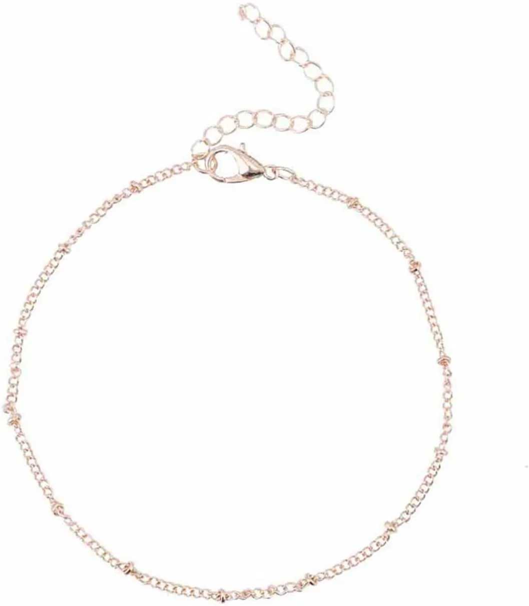 ZZSRJ Fashion Summer Beach Double Bead Bracelet Anklet Foot Jewelry Women (Metal Color : Silver, Size : ONE)